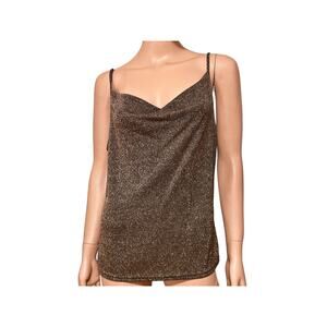 1990s Express Tricot Bronze Metallic Womens Glittery Cami Tank Top Size L